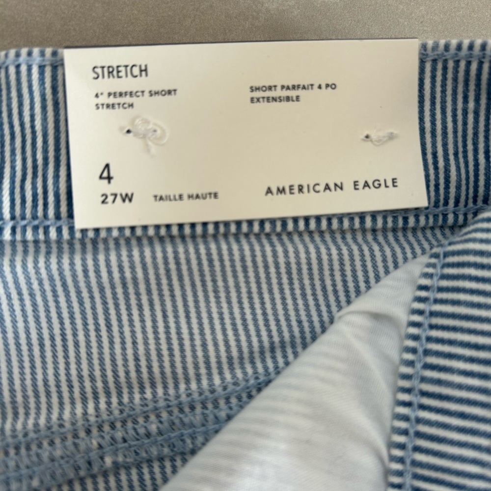 American Eagle Outfitters Striped Jean Shorts Stretch High Rise 98% Cotton - Picture 7 of 16